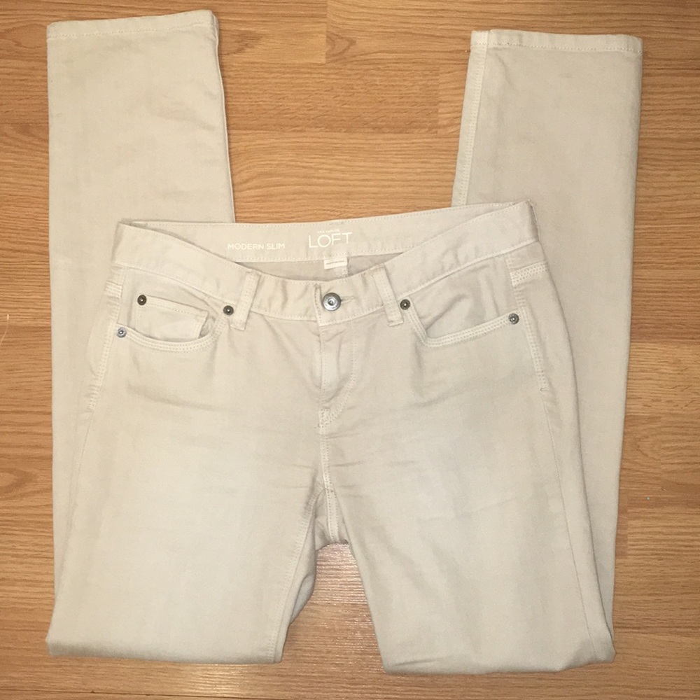 Loft Modern Slim Skinny Jeans-Color is Light Tan. Made of Cotton,Spandex